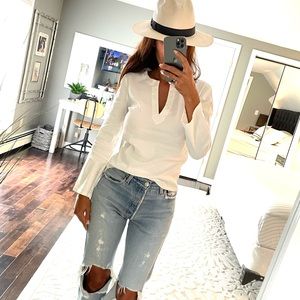 THEORY white linen blend tunic shirt size XS